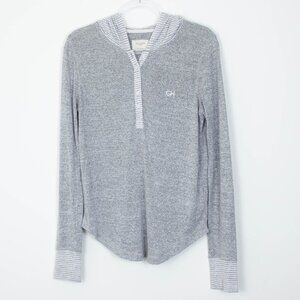 Gilly Hicks Womens Striped Hoodie Pullover Henley Sweater Size Medium Preppy‎